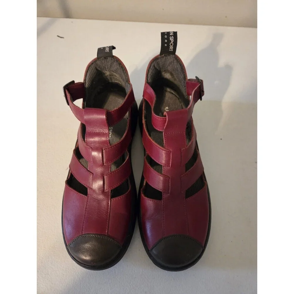 Giraudon Sport New York Womens 39.5 Red Leather Closed Toe Fisherman Sandals...